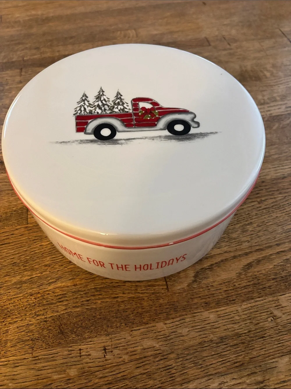Ten Strawberry Street Home for the Holidays Red  Truck Tree Ceramic Canister